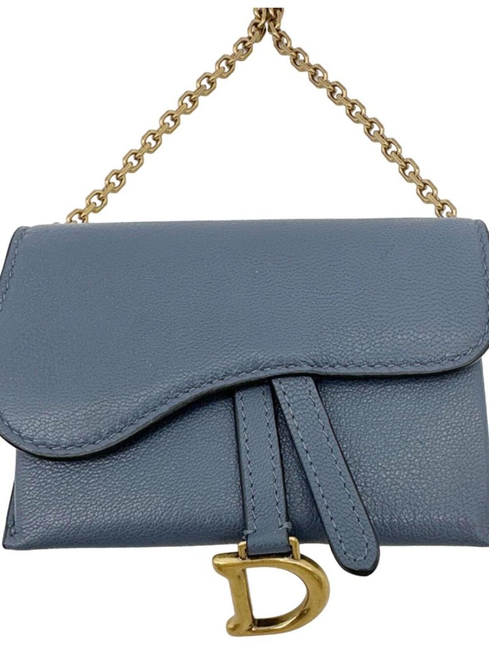 Christian Dior  Saddle Pouch With Chain Leather Crossbody Bag Blue